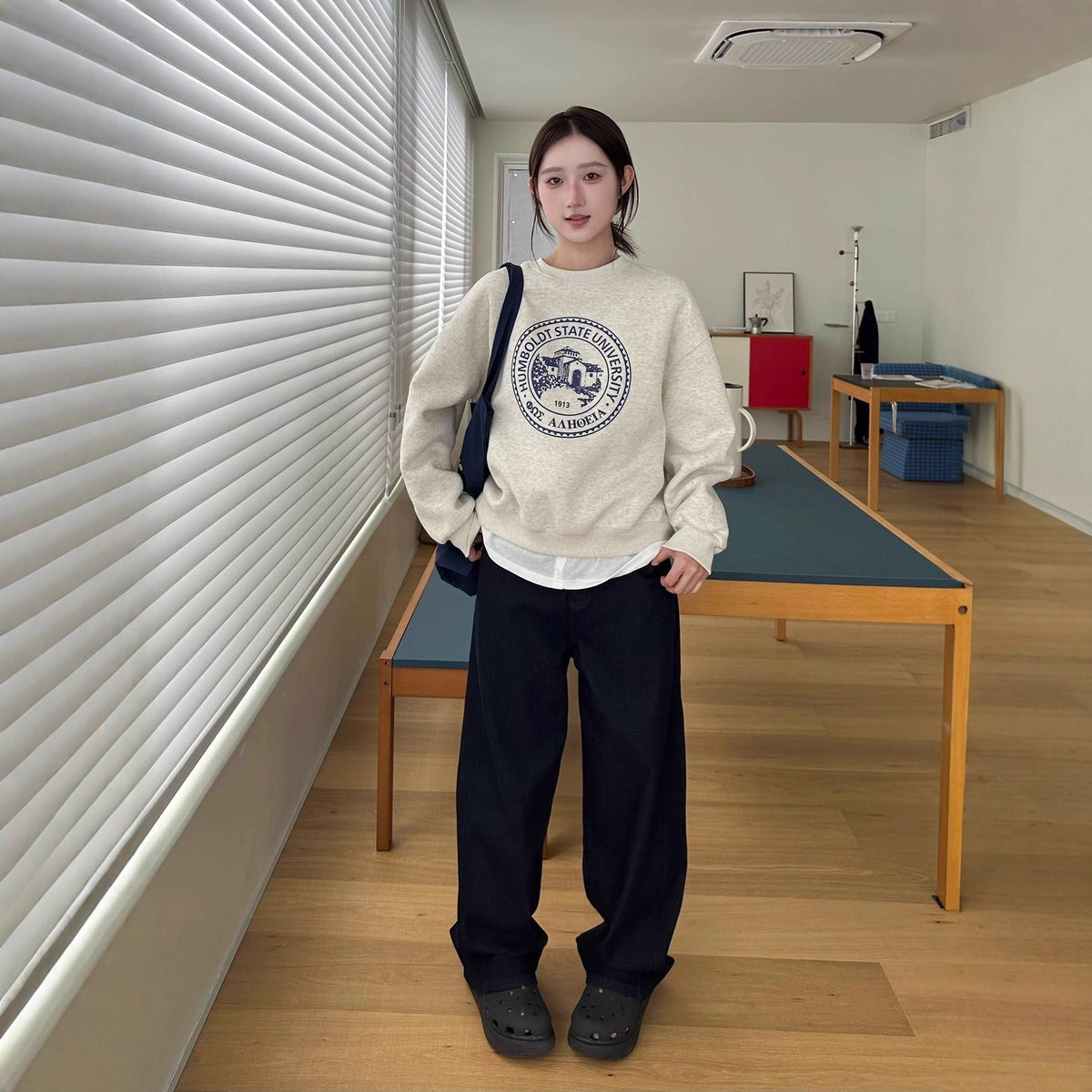 Print Hooded Crewneck Sweatshirt for Women, Loose Casual Long Sleeve