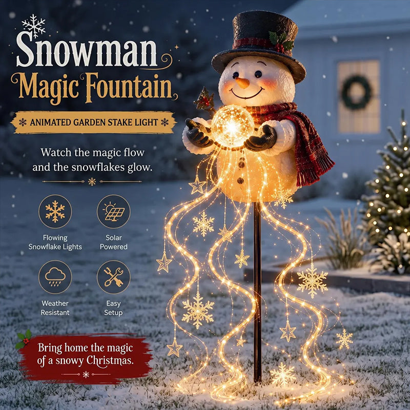 Christmas Magic Snowman LED Garden Light – Floating Snow, Magic Fountain Star Waterfall, Patio Ambiance Light