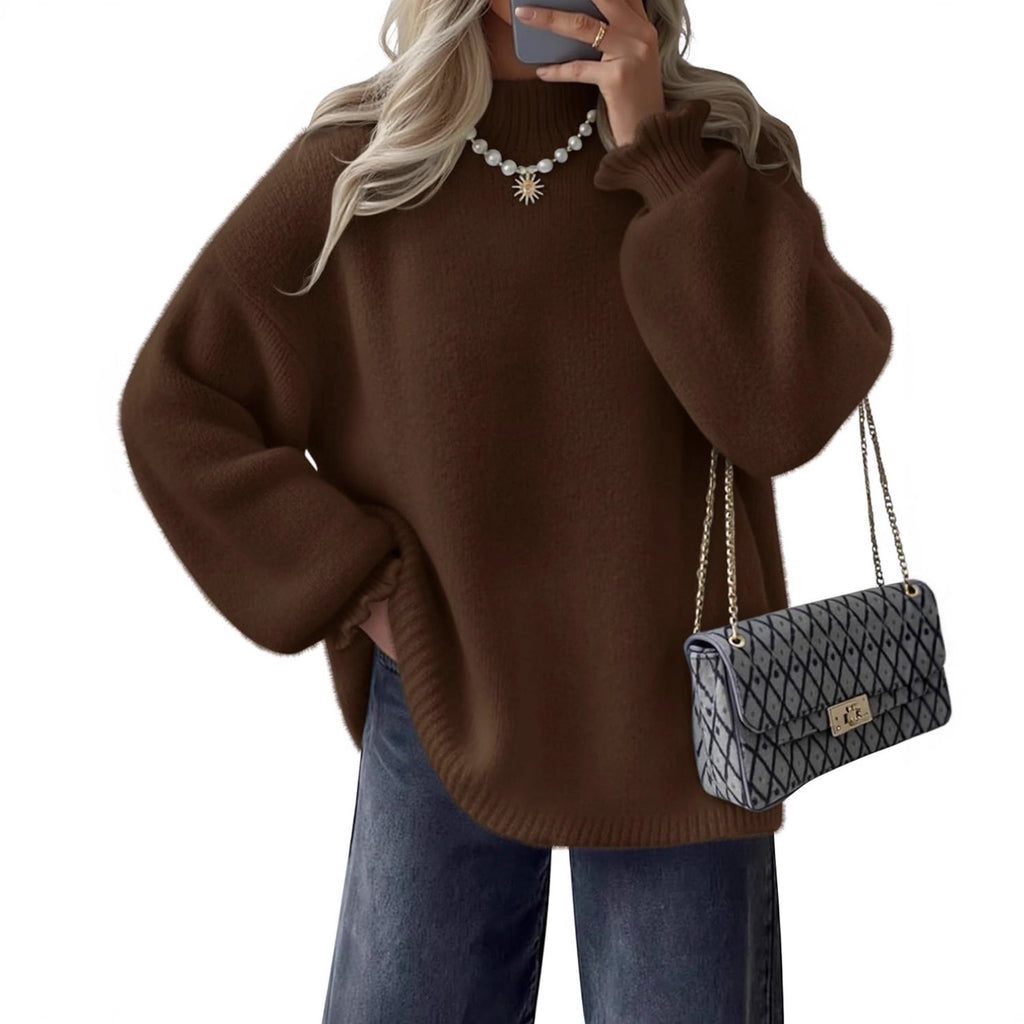 High neck simple lazy style pullover sweater