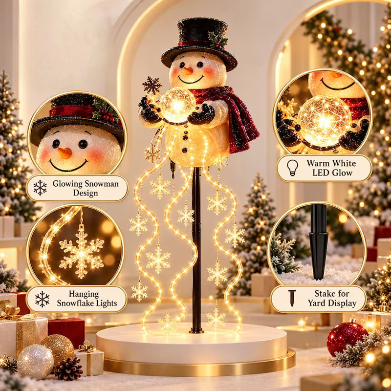 Christmas Magic Snowman LED Garden Light – Floating Snow, Magic Fountain Star Waterfall, Patio Ambiance Light