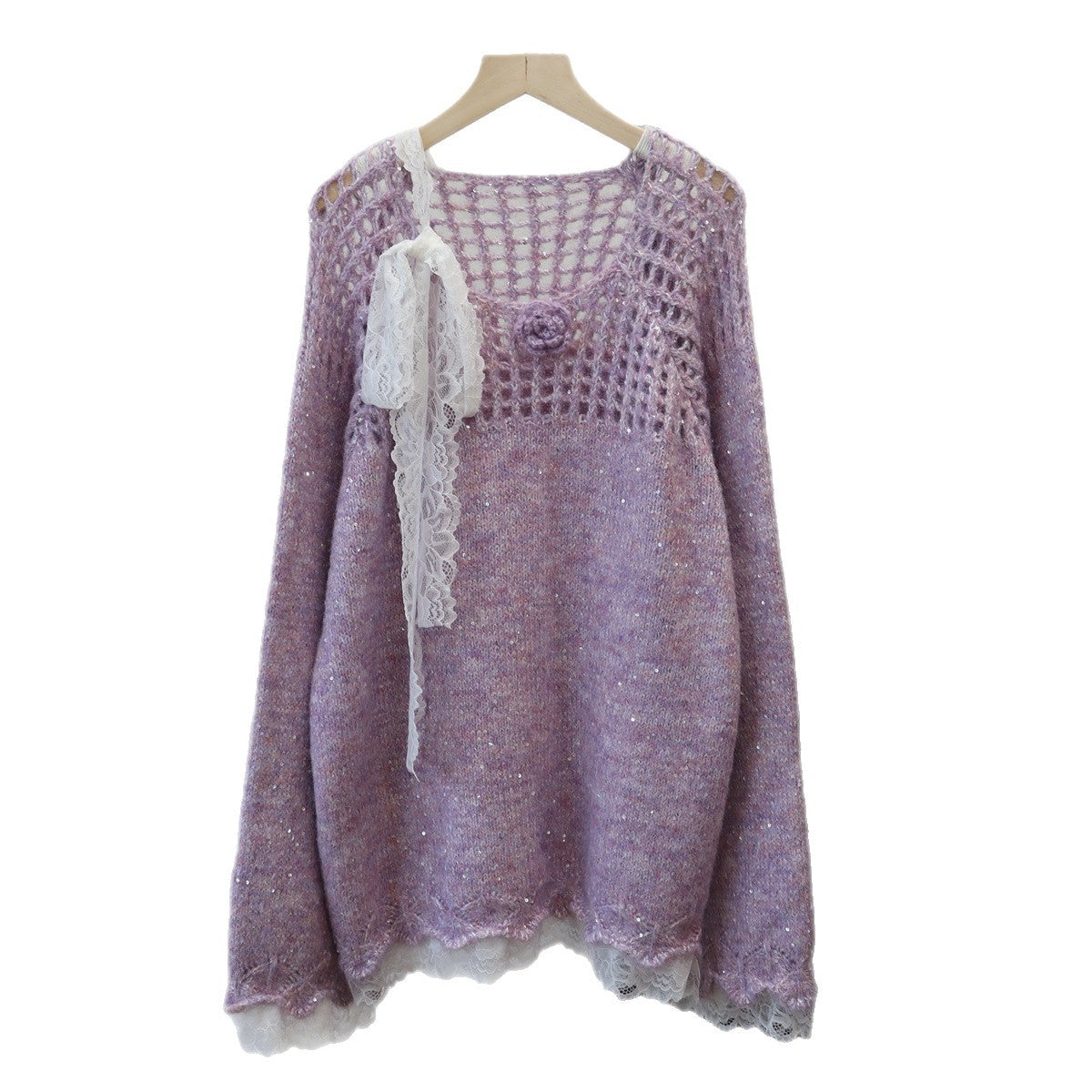 Hollow out patchwork lace sequin sweater