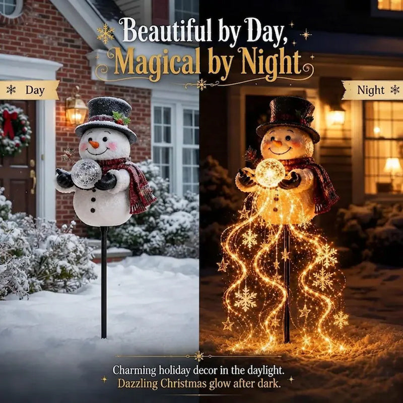 Christmas Magic Snowman LED Garden Light – Floating Snow, Magic Fountain Star Waterfall, Patio Ambiance Light