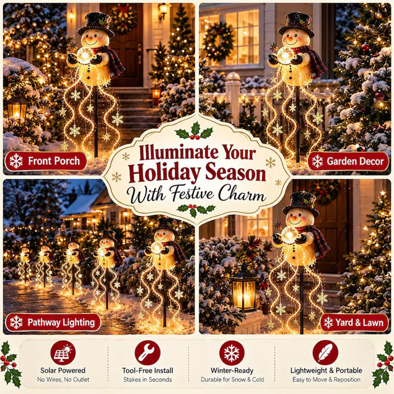 Christmas Magic Snowman LED Garden Light – Floating Snow, Magic Fountain Star Waterfall, Patio Ambiance Light