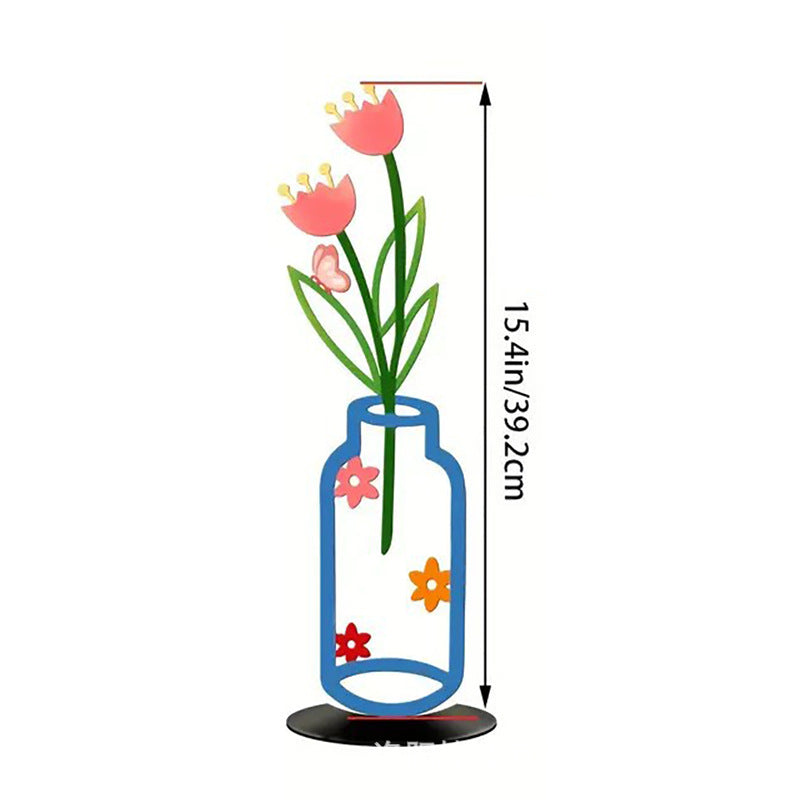 colorful wall vase decoration with flowers showcasing modern minimalism, dimensions 15.4in/39.2cm