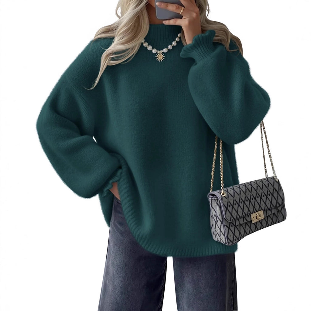 High neck simple lazy style pullover sweater