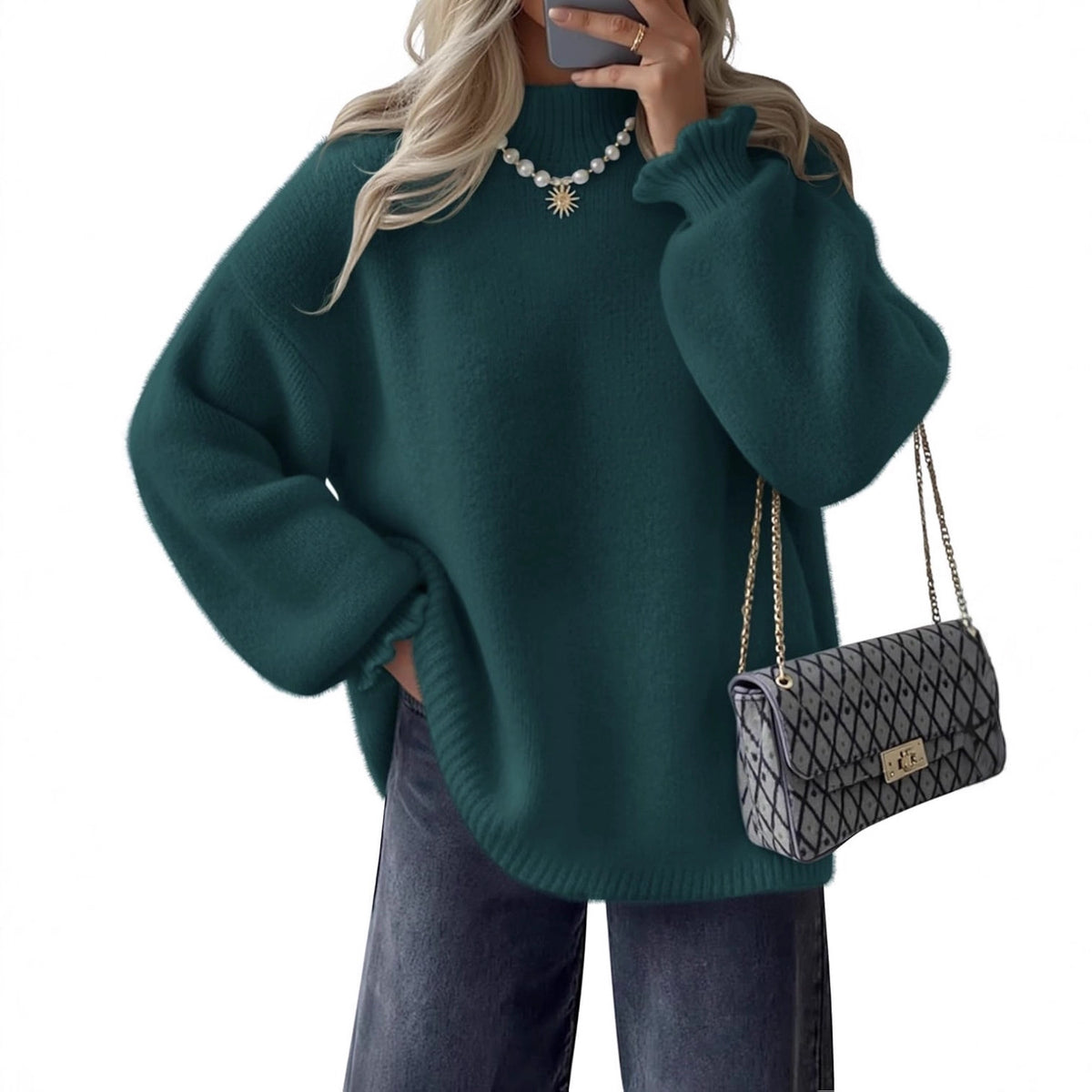 High neck simple lazy style pullover sweater