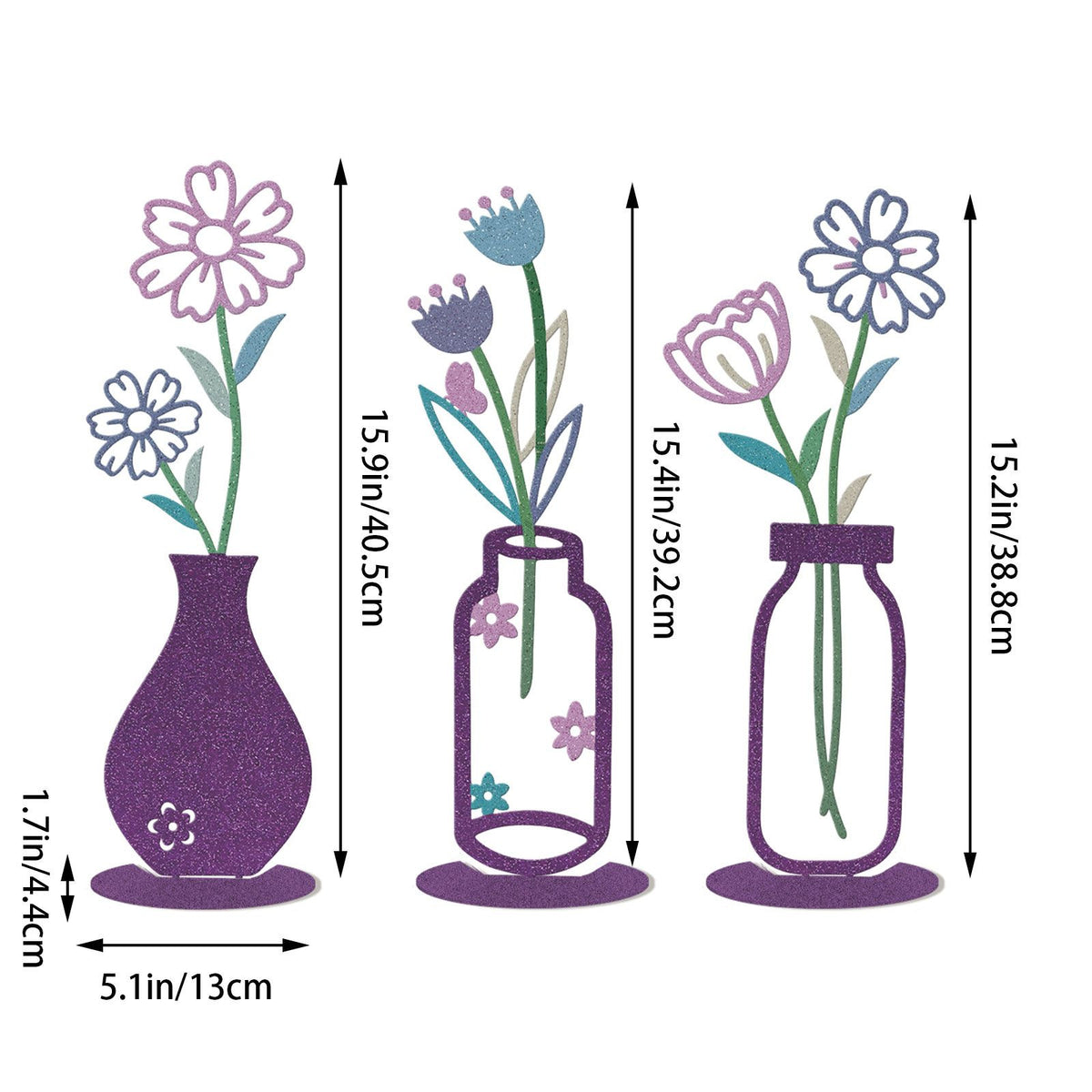 colorful wall vase decoration featuring three distinct designs with flowers and vibrant colors.