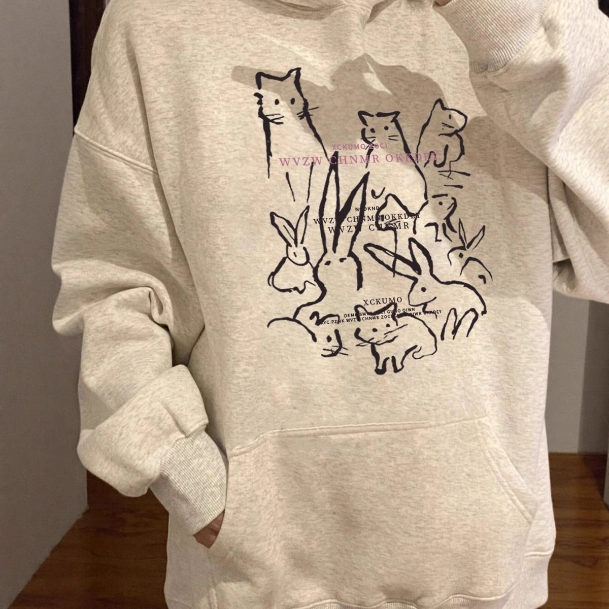 Fleece Lined Hoodie for Women – Cartoon Graffiti Print