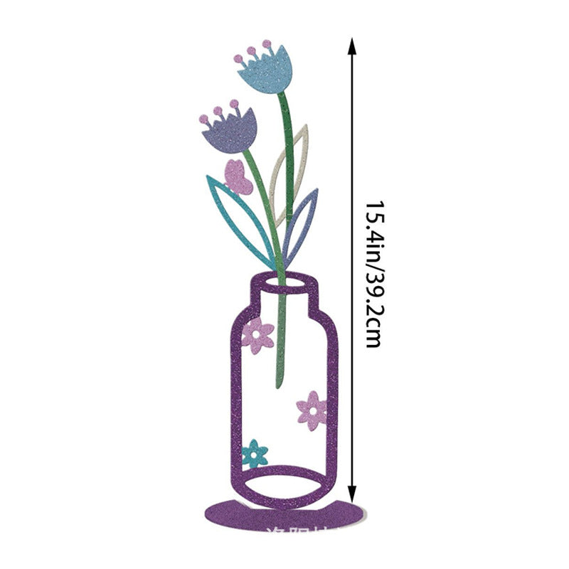 Colorful wall vase decoration featuring vibrant flowers in a decorative bottle, 15.4 inches tall.