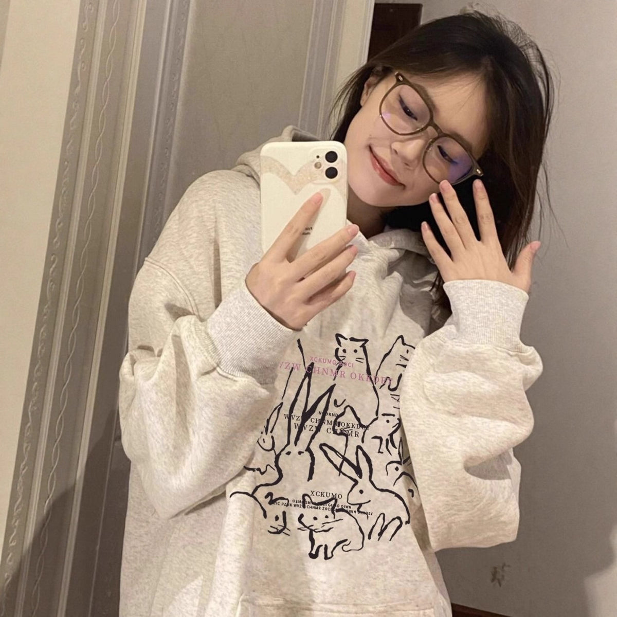 Fleece Lined Hoodie for Women – Cartoon Graffiti Print