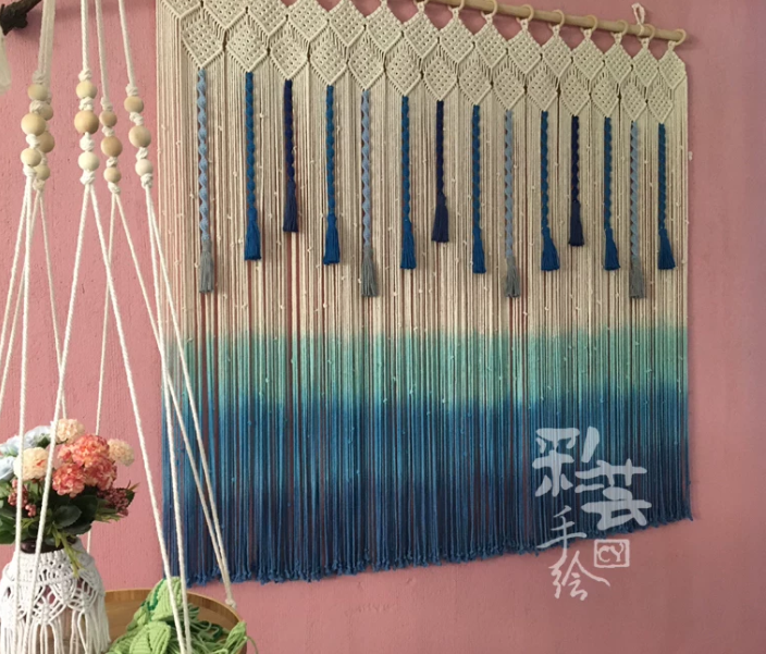 Hand-woven curtain tapestry door curtain partition tassel curtain dyeing shading curtain decoration