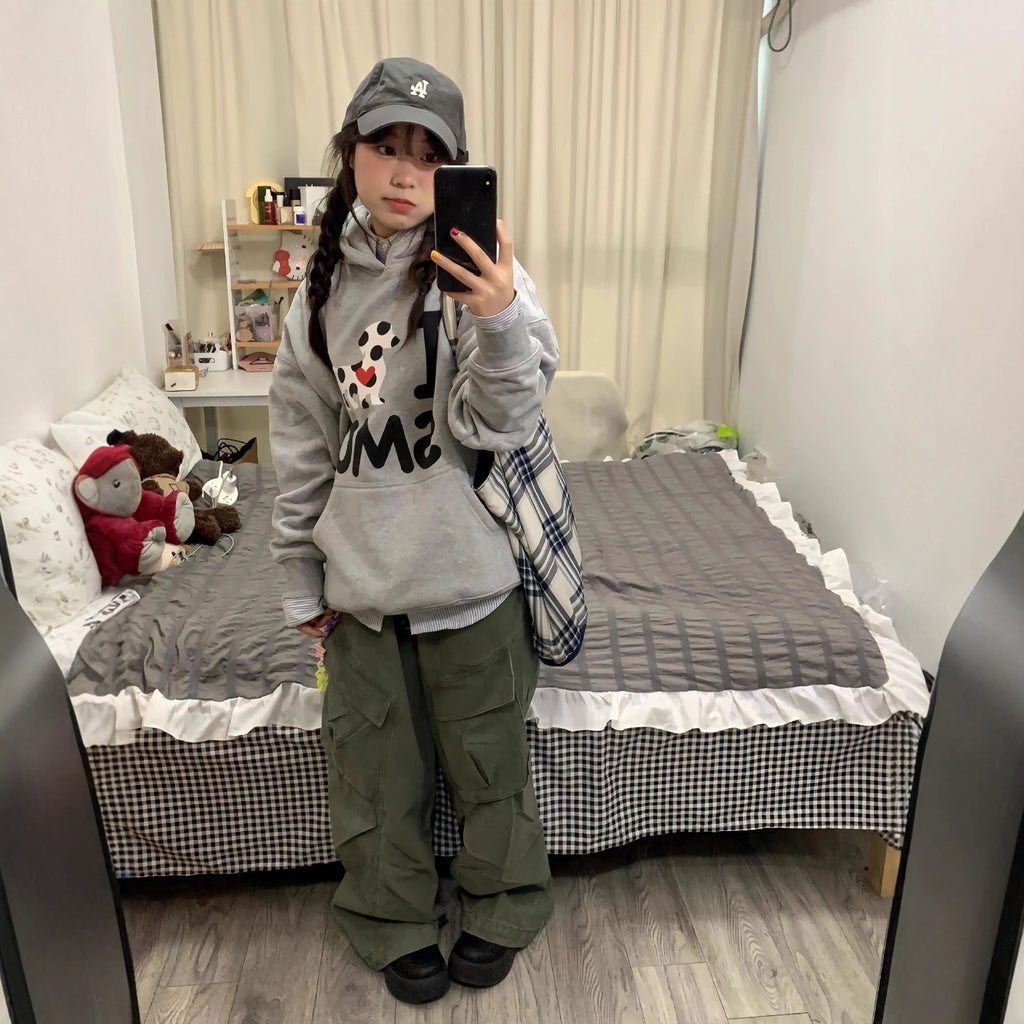 Cute Dog Print Hoodie for Women, College Style, Loose Fit