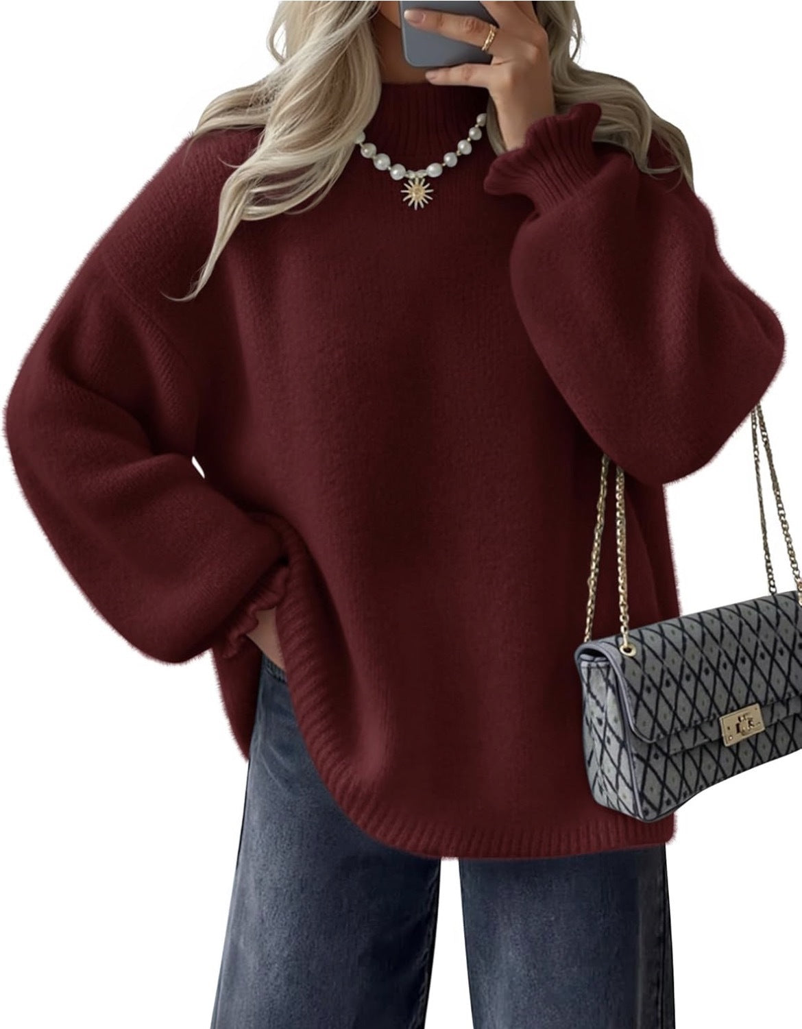 High neck simple lazy style pullover sweater