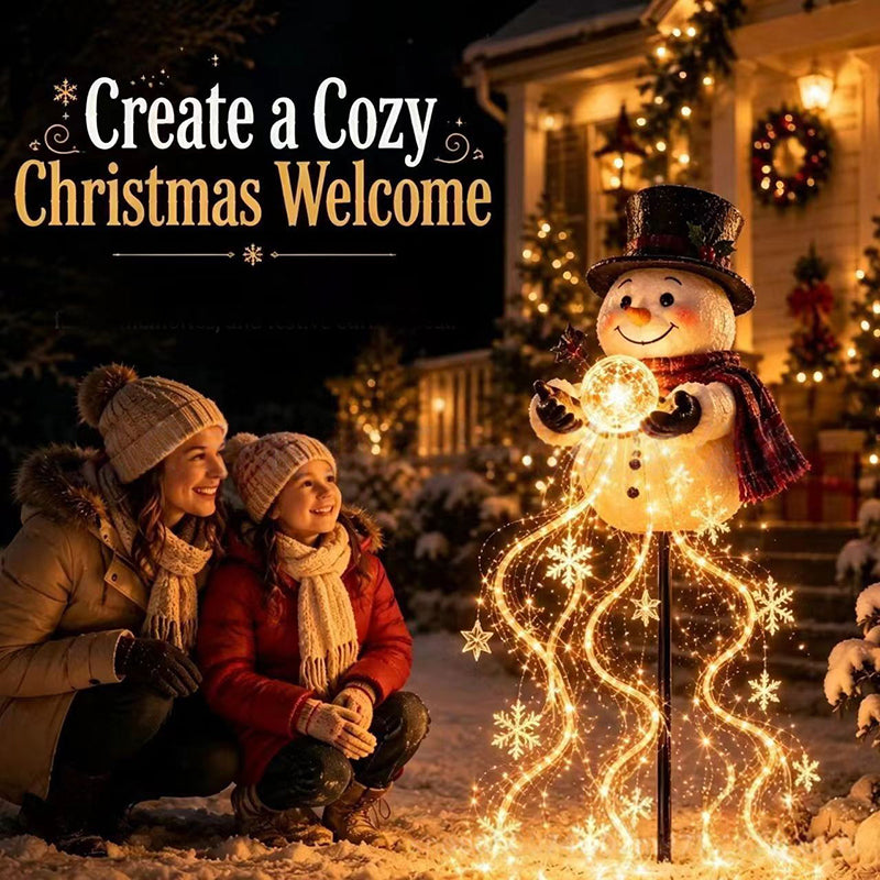 Christmas Magic Snowman LED Garden Light – Floating Snow, Magic Fountain Star Waterfall, Patio Ambiance Light