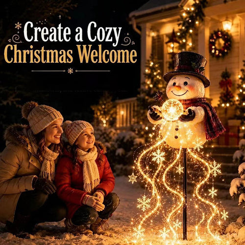 Christmas Magic Snowman LED Garden Light – Floating Snow, Magic Fountain Star Waterfall, Patio Ambiance Light