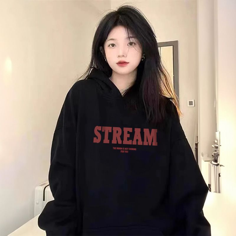 Minimalist Letter Print Hoodie, Unisex, Loose Fit, Versatile, Fleece-Lined Outerwear Top