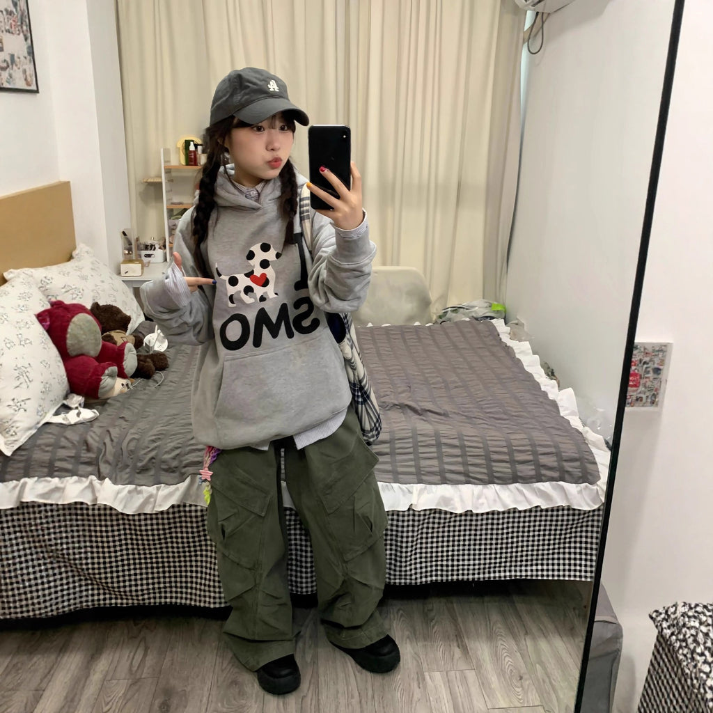 Cute Dog Print Hoodie for Women, College Style, Loose Fit