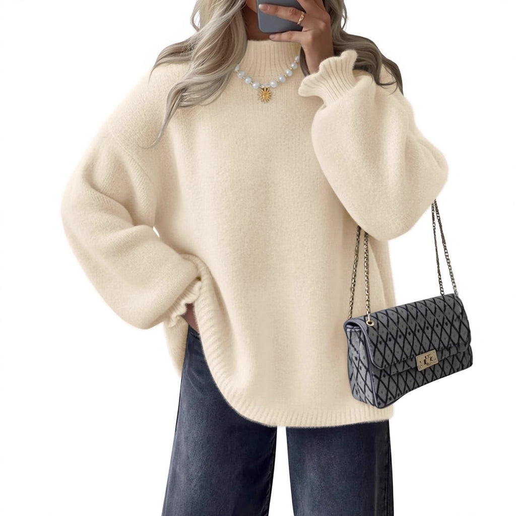 High neck simple lazy style pullover sweater