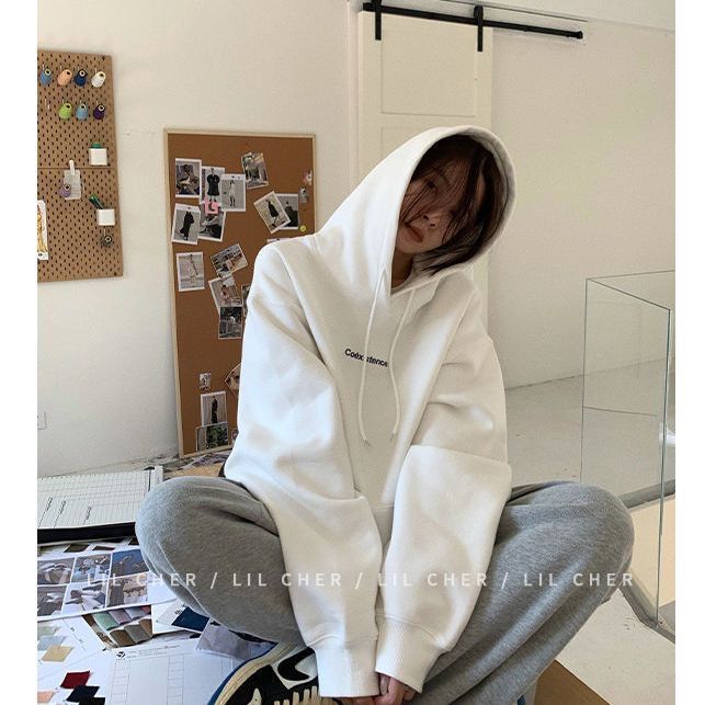 Casual Hooded Sweatshirt for Women, Gray, Oversized Loose Fit, Korean Style, Thickened Fleece Lined