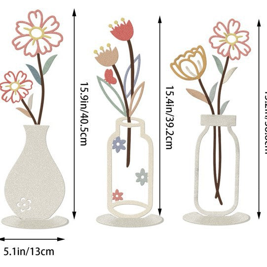 Colorful wall vase decoration with designed floral arrangements in three styles and measurements.