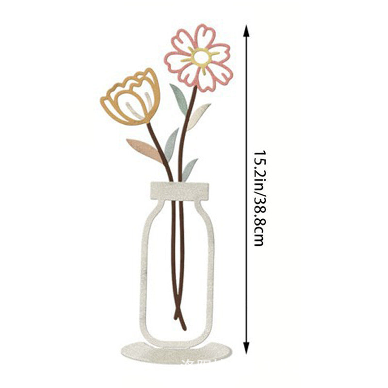 Colorful wall vase decoration featuring stylized flowers in a minimalistic design, dimensions 15.2in/38.8cm.